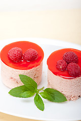 Image showing fresh raspberry cake mousse dessert