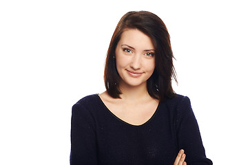 Image showing Closeup portrait of cute young business woman smiling