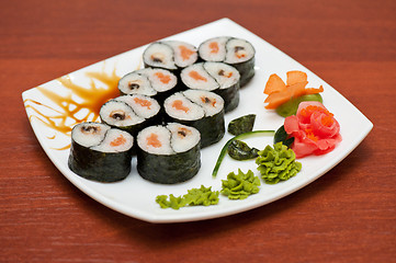 Image showing Roll with smoked eel and salmon 