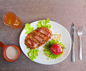 Image showing veal meat with bacon