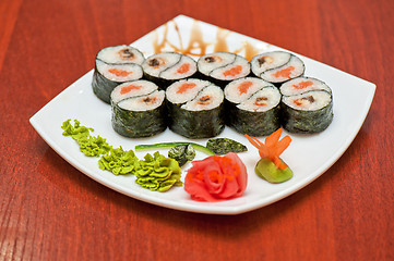 Image showing Roll with smoked eel and salmon 