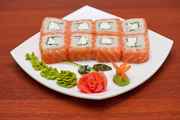 Image showing Roll with cream cheese and salmon