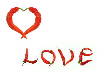 Image showing Heart and word Love composed of red chili peppers