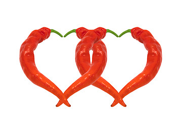 Image showing Two hearts composed of red chili peppers