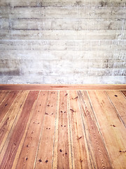 Image showing Interior with wooden floor and concrete wall