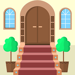 Image showing Flat vector illustration of facade doors with stairs