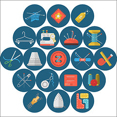 Image showing Flat icons vector collection of sewing items