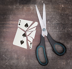 Image showing Concept of addiction, card with scissors