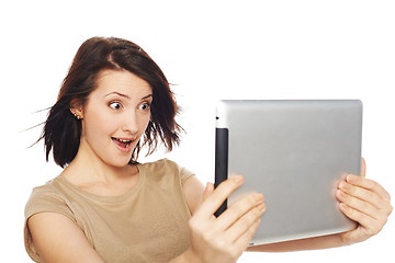 Image showing Female taking selfie with digital tablet