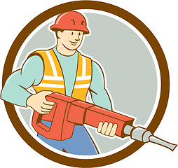Image showing Construction Worker Jackhammer Circle Cartoon