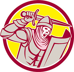 Image showing Crusader Knight With Sword and Shield Circle Retro