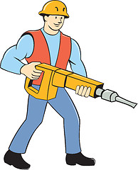 Image showing Construction Worker Holding Jackhammer Cartoon