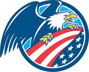 Image showing American Bald Eagle Clutching USA Flag Circle Retro