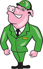 Image showing World War Two Pig Soldier Attention Cartoon Isolated