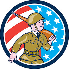 Image showing World War Two Soldier American Marching Cartoon Circle
