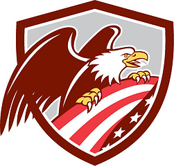 Image showing American Bald Eagle Clutching USA Flag Shield Retro
