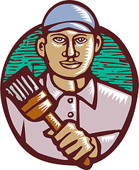 Image showing House Painter Paintbrush Woodcut Linocut