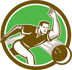 Image showing Bowler Throwing Bowling Ball Circle Retro