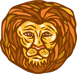 Image showing Lion Head Woodcut Linocut