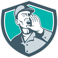 Image showing Worker Shouting With Hand in Mouth Shield 