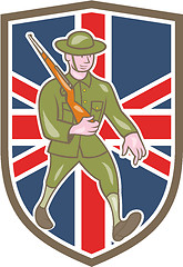 Image showing World War One Soldier British Marching Cartoon Shield
