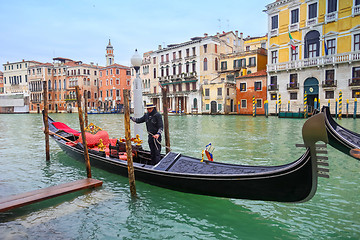 Image showing Gondola and gondolier in Venice