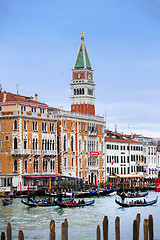 Image showing Gondolas in Venice water canal