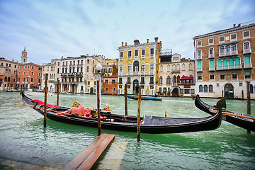 Image showing Empty gondola in water canal