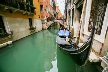 Image showing Gondola parked in front of building