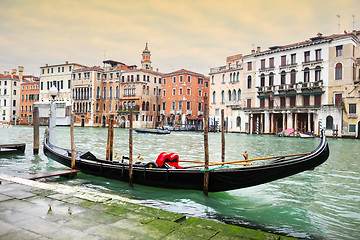 Image showing Empty gondola parked in Venice