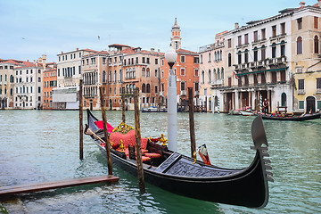 Image showing Gondola parked in water canal