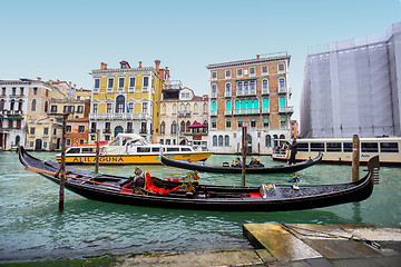 Image showing Water channell with gondolas in Venice