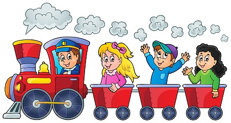 Image showing Train with happy kids