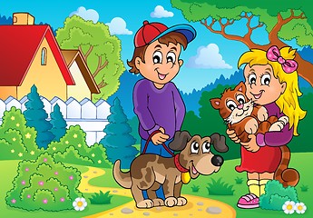 Image showing Children with pets theme 2
