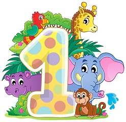 Image showing Happy animals around number one