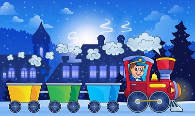 Image showing Winter town with train