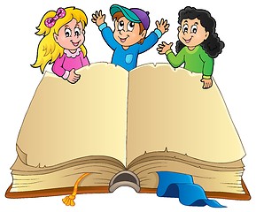 Image showing Open book with happy kids