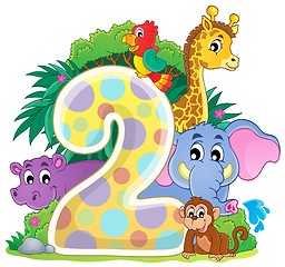 Image showing Happy animals around number two