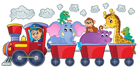 Image showing Train with happy animals