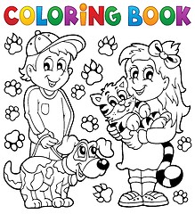 Image showing Coloring book children with pets