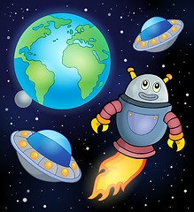 Image showing Space theme with flying robot
