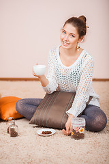 Image showing Smiling Woman with cup of coffee