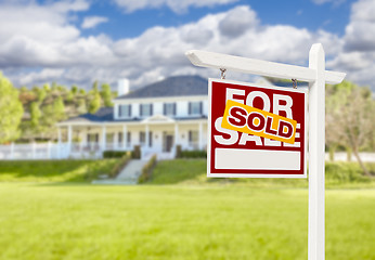 Image showing Sold Home For Sale Sign in Front of New House