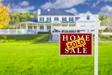 Image showing Sold Home For Sale Sign in Front of New House