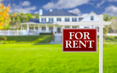 Image showing For Rent Real Estate Sign in Front of House