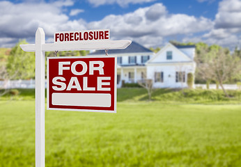 Image showing Foreclosure Home For Sale Sign in Front of Large House