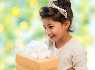 Image showing happy little girl with gift box