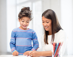 Image showing mother and daughter drawing