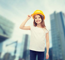 Image showing smiling little girl in protective helmet