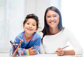 Image showing mother and daughter drawing